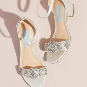 Satin Block Heel Crystal Embellished